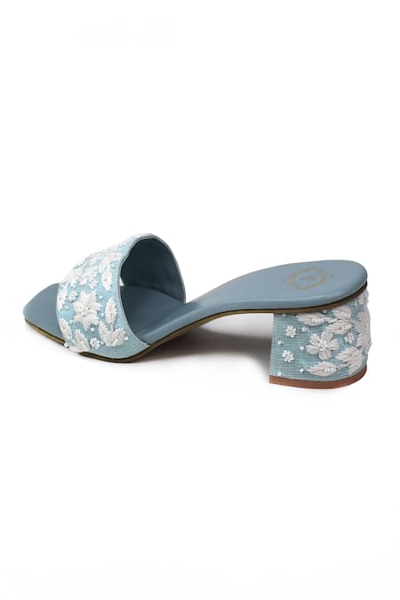 Shop_Yassio_Blue Pearls, Embroidery Rabia Floral Heels _Online_at_Aza_Fashions