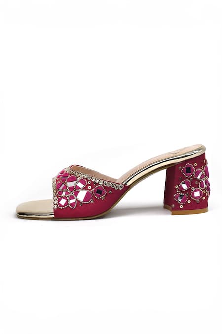 Yassio_Pink Mirrors, Zari Embroidered Heels _Online_at_Aza_Fashions