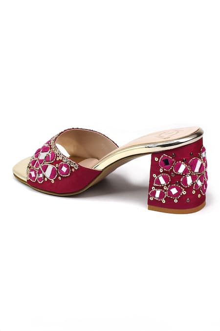Shop_Yassio_Pink Mirrors, Zari Embroidered Heels _Online_at_Aza_Fashions