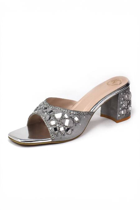 Shop Yassio Silver Zari, Mirrors Saeba Embroidered Heels Online at Aza Fashions Shop_Yassio_Silver Zari, Mirrors Saeba Embroidered Heels _Online_at_Aza_Fashions