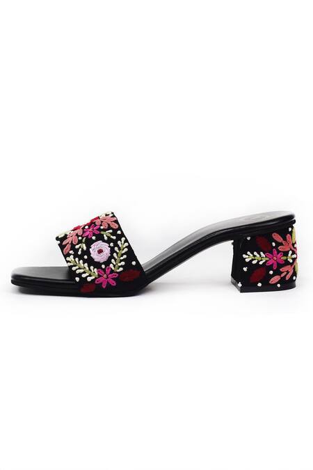 Buy_Yassio_Black Embroidery Shay Floral Heels _Online_at_Aza_Fashions