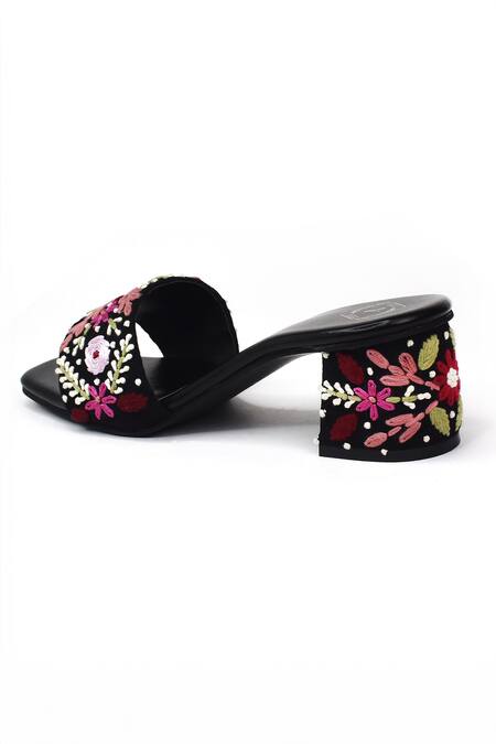 Shop_Yassio_Black Embroidery Shay Floral Heels _Online_at_Aza_Fashions