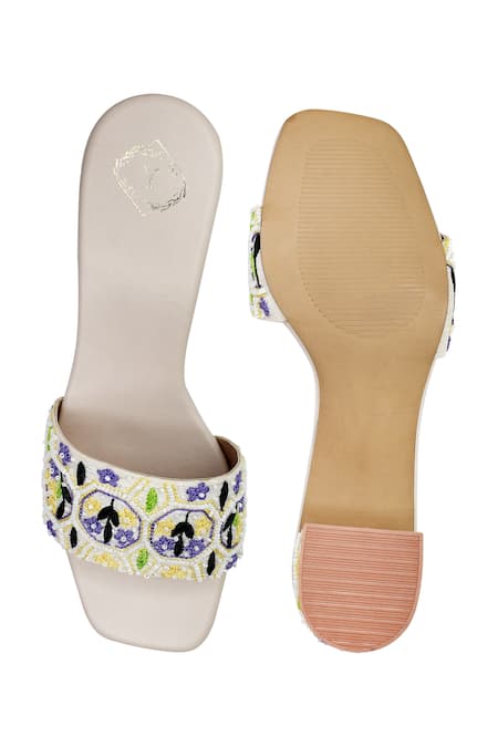 Shop_Yassio_Multi Color Pearls, Embroidery Sofi Phoolbahar Heels _at_Aza_Fashions