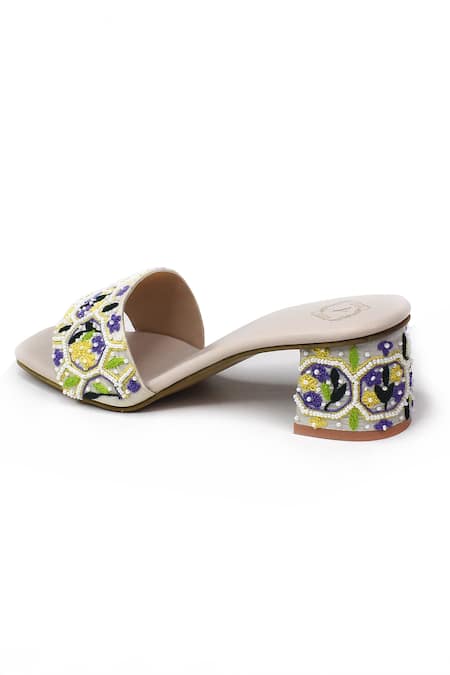 Yassio_Multi Color Pearls, Embroidery Sofi Phoolbahar Heels _Online_at_Aza_Fashions