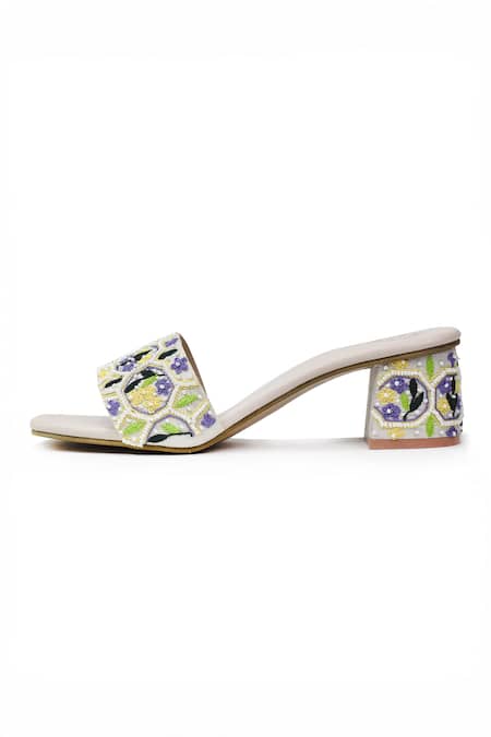 Buy_Yassio_Multi Color Pearls, Embroidery Sofi Phoolbahar Heels _Online_at_Aza_Fashions