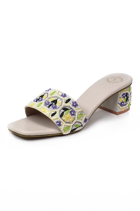 Shop_Yassio_Multi Color Pearls, Embroidery Sofi Phoolbahar Heels _Online_at_Aza_Fashions