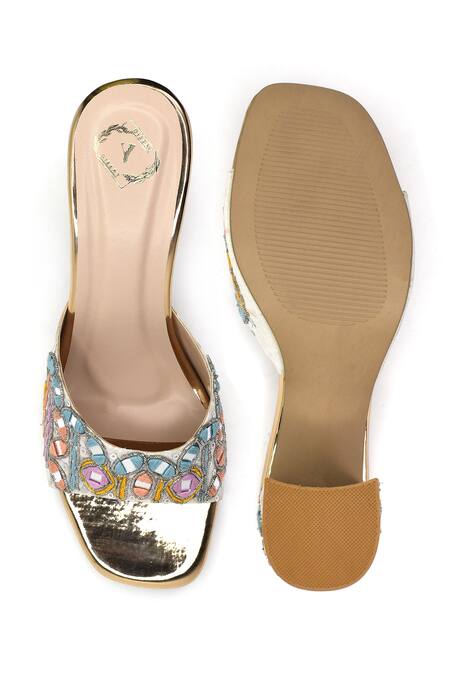 Shop_Yassio_Multi Color Mirrors, Embroidery Tara Heels _at_Aza_Fashions