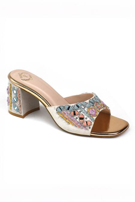 Yassio_Multi Color Mirrors, Embroidery Tara Heels _Online_at_Aza_Fashions