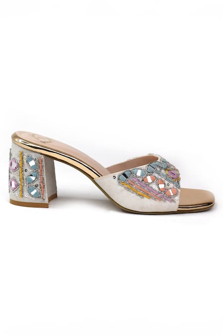 Buy_Yassio_Multi Color Mirrors, Embroidery Tara Heels _Online_at_Aza_Fashions