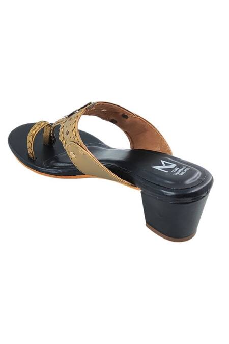 The Madras Trunk Black Colorblock Braided Strap Kolhapuri Block Heels at Aza Fashions The Madras Trunk_Black Colorblock Braided Strap Kolhapuri Block Heels _at_Aza_Fashions