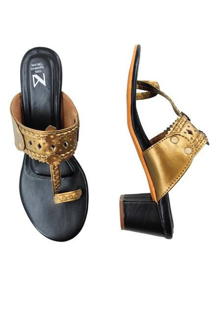 Buy The Madras Trunk Black Colorblock Braided Strap Kolhapuri Block Heels Buy_The Madras Trunk_Black Colorblock Braided Strap Kolhapuri Block Heels