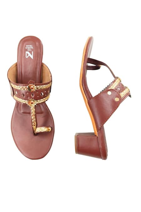 Buy_The Madras Trunk_Brown Braided Strap Kolhapuri Block Heels 