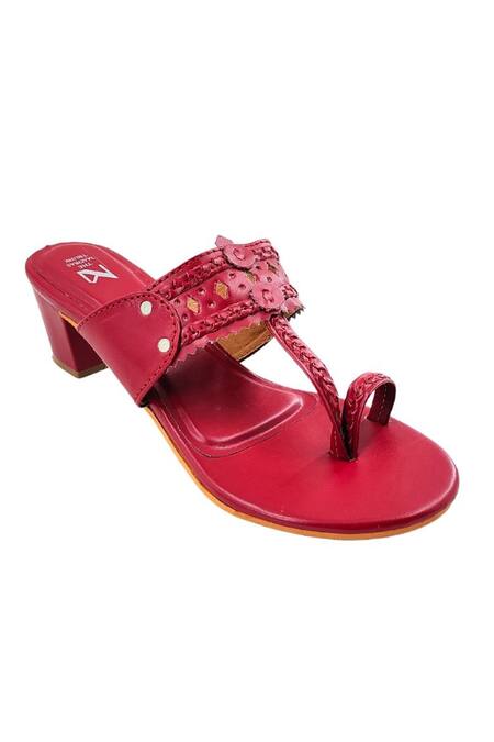 The Madras Trunk Maroon Cutwork Strap Kolhapuri Heels Online at Aza Fashions The Madras Trunk_Maroon Cutwork Strap Kolhapuri Heels _Online_at_Aza_Fashions