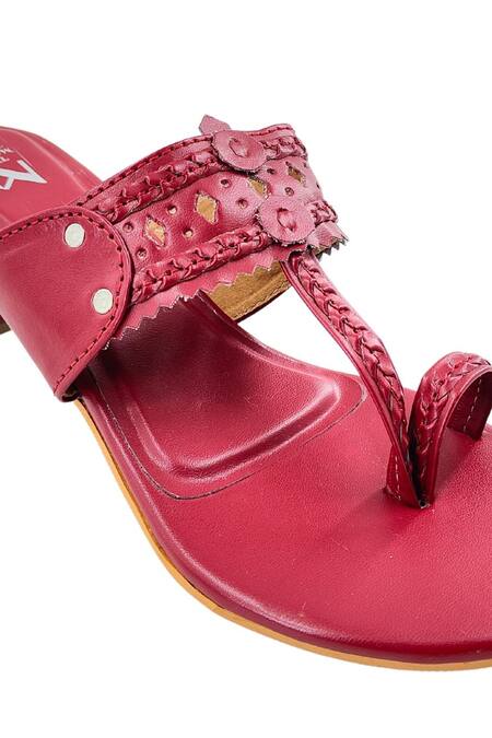Buy The Madras Trunk Maroon Cutwork Strap Kolhapuri Heels Online at Aza Fashions Buy_The Madras Trunk_Maroon Cutwork Strap Kolhapuri Heels _Online_at_Aza_Fashions