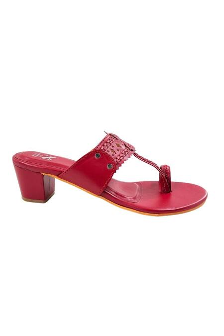 Shop The Madras Trunk Maroon Cutwork Strap Kolhapuri Heels Online at Aza Fashions Shop_The Madras Trunk_Maroon Cutwork Strap Kolhapuri Heels _Online_at_Aza_Fashions