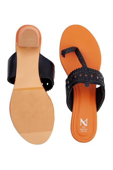 Shop_The Madras Trunk_Orange Colorblock Cutwork Strap Kolhapuri Heels 