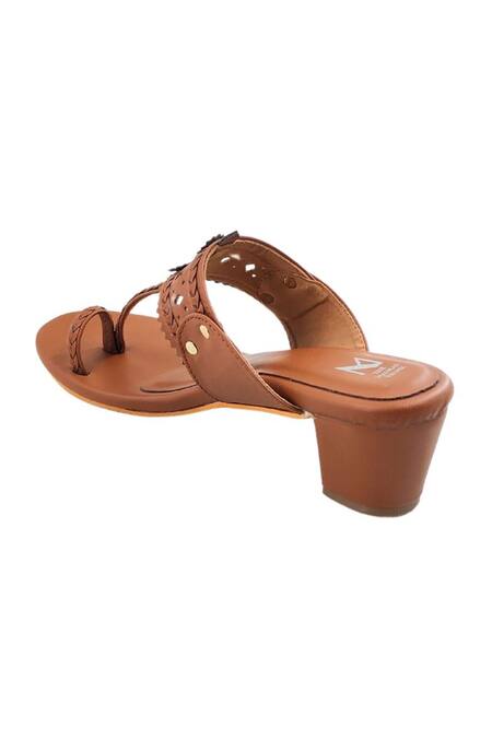The Madras Trunk_Brown Braided Kolhapuri Block Heels _at_Aza_Fashions