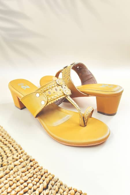 The Madras Trunk Yellow Cutwork Braided Strap Kolhapuri Heels 