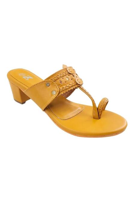 The Madras Trunk Yellow Cutwork Braided Strap Kolhapuri Heels Online at Aza Fashions The Madras Trunk_Yellow Cutwork Braided Strap Kolhapuri Heels _Online_at_Aza_Fashions