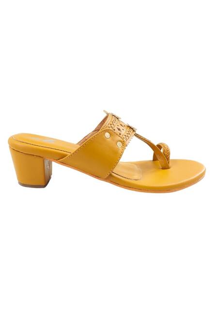 Buy The Madras Trunk Yellow Cutwork Braided Strap Kolhapuri Heels Online at Aza Fashions Buy_The Madras Trunk_Yellow Cutwork Braided Strap Kolhapuri Heels _Online_at_Aza_Fashions