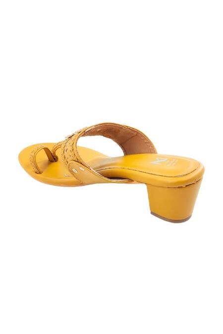 The Madras Trunk Yellow Cutwork Braided Strap Kolhapuri Heels at Aza Fashions The Madras Trunk_Yellow Cutwork Braided Strap Kolhapuri Heels _at_Aza_Fashions
