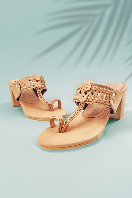 The Madras Trunk Haiku Trio Braided Kolhapuri Block Heels 