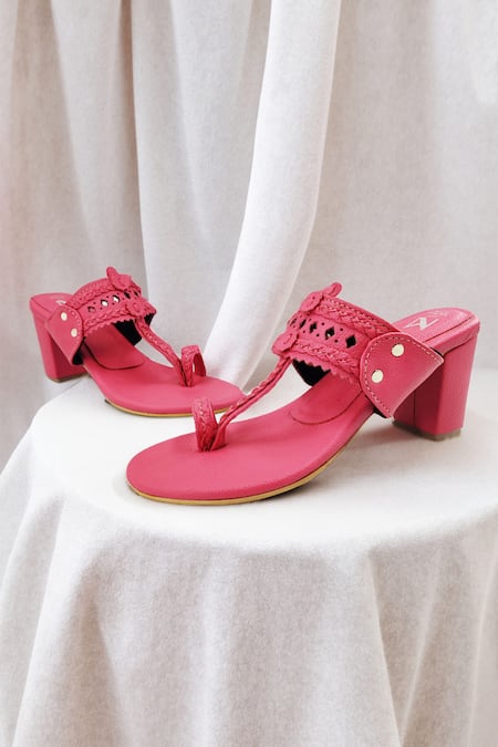 The Madras Trunk Pink Haiku Trio Cutwork Kolhapuri Block Heels 