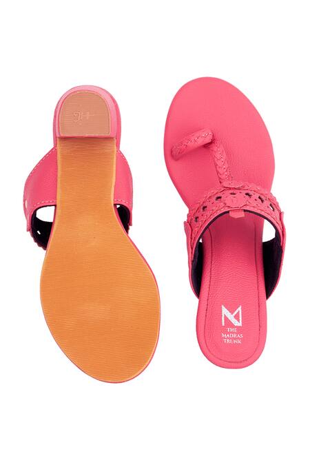 Buy_The Madras Trunk_Pink Haiku Trio Cutwork Kolhapuri Block Heels 