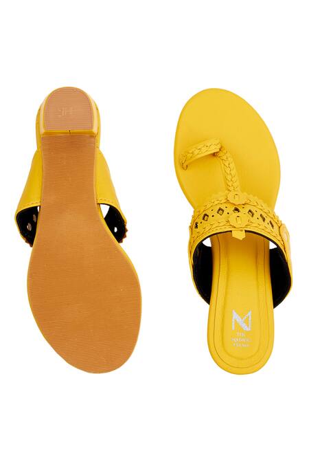 Buy_The Madras Trunk_Yellow Haiku Trio Cutwork Strap Kolhapuri Block Heels 