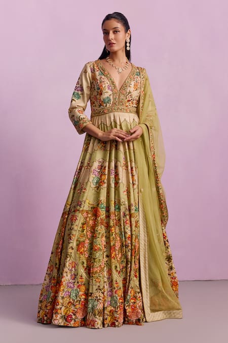 Kalista Adhira Vintage Blossom Print Anarkali With Dupatta 