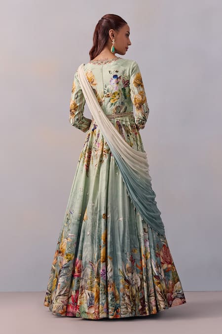 Kalista Sanaah Gul Print Embellished Anarkali With Draped Dupatta 