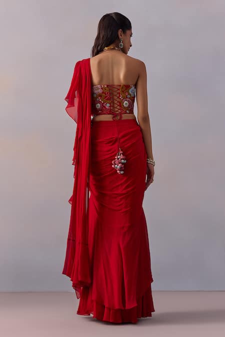 Kalista Jiah Ruffled Pre Draped Saree With Corset Blouse 