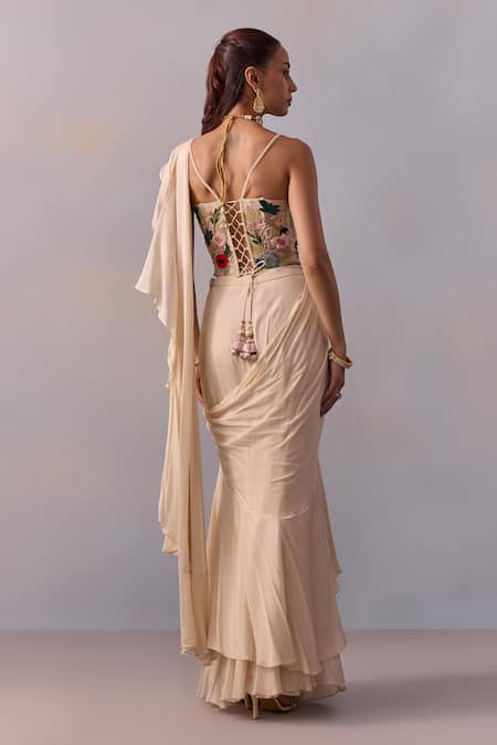 Kalista Saira Ruffled Pre Draped Saree With Corset Blouse 