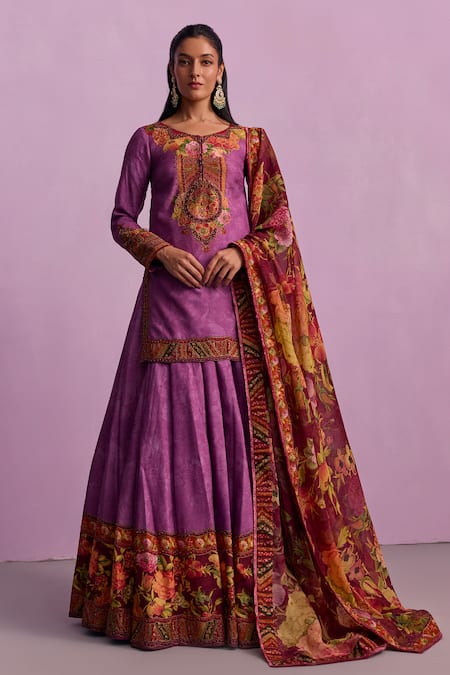 Kalista Purple Viscose Organza Print Gulshan Round Sehnaaz And Embellished Lehenga Set 