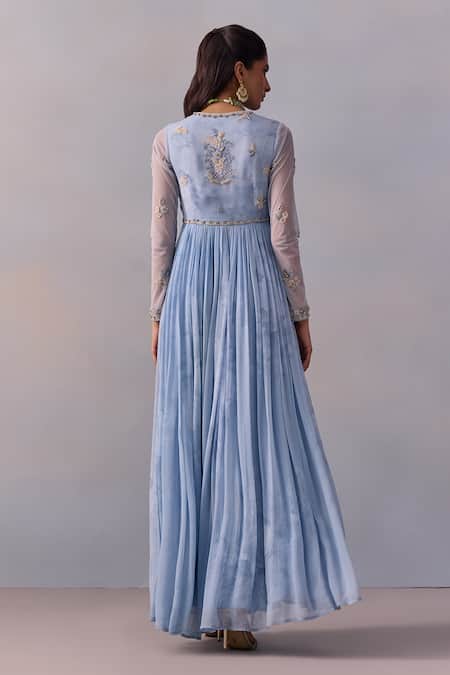 Shop Kalista Blue Viscose, Georgette, Chiffon Sequins, Rehmat Bodice Anarkali With Dupatta at Aza Fashions Shop_Kalista_Blue Viscose, Georgette, Chiffon Sequins, Rehmat Bodice Anarkali With Dupatta _at_Aza_Fashions