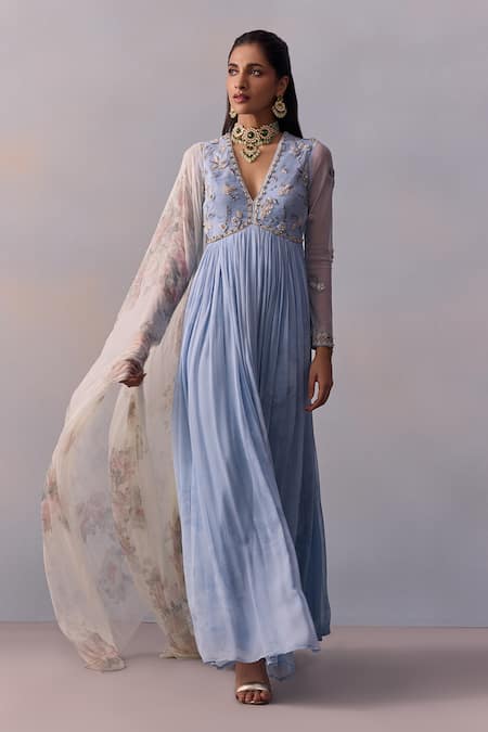 Kalista Blue Viscose, Georgette, Chiffon Sequins, Rehmat Bodice Anarkali With Dupatta Online at Aza Fashions Kalista_Blue Viscose, Georgette, Chiffon Sequins, Rehmat Bodice Anarkali With Dupatta _Online_at_Aza_Fashions
