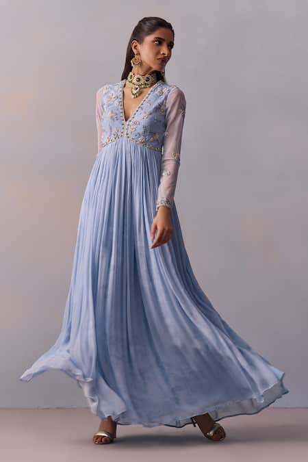 Shop Kalista Blue Viscose, Georgette, Chiffon Sequins, Rehmat Bodice Anarkali With Dupatta Online at Aza Fashions Shop_Kalista_Blue Viscose, Georgette, Chiffon Sequins, Rehmat Bodice Anarkali With Dupatta _Online_at_Aza_Fashions
