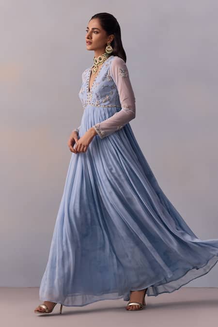 Kalista Blue Viscose, Georgette, Chiffon Sequins, Rehmat Bodice Anarkali With Dupatta at Aza Fashions Kalista_Blue Viscose, Georgette, Chiffon Sequins, Rehmat Bodice Anarkali With Dupatta _at_Aza_Fashions