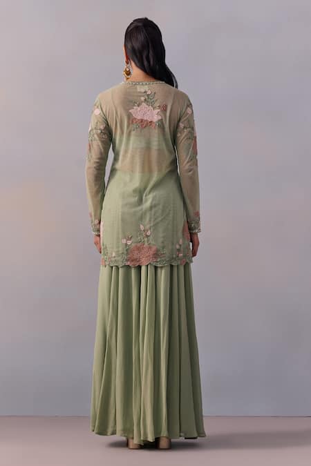 Kalista Fidah Floral Applique Jacket Sharara Set 