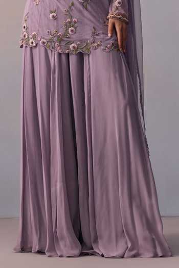 Kalista Purple Viscose, Georgette, Tulle Fidah Floral Vine Kurta Sharara Set Online at Aza Fashions Kalista_Purple Viscose, Georgette, Tulle Fidah Floral Vine Kurta Sharara Set _Online_at_Aza_Fashions