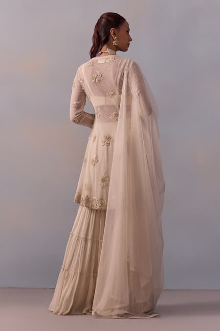 Kalista Mariam Embroidered High-Low Cape Tiered Sharara Set 