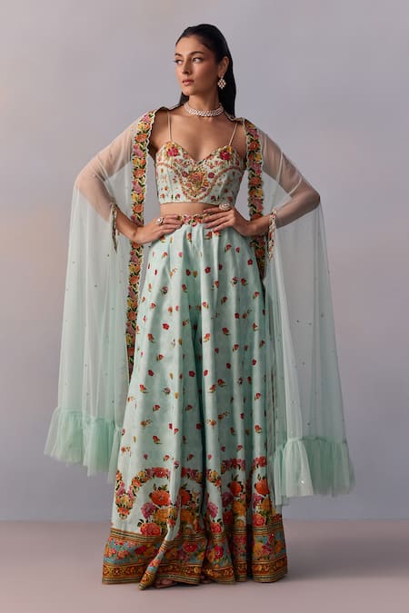 Kalista Meher Sheer Cape Printed Sharara Set 