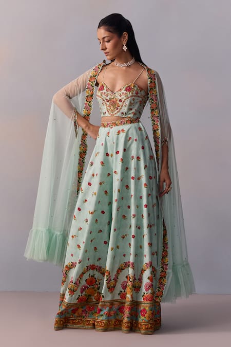 Buy Kalista Blue Viscose, Silk, Tulle Beads, Crystals Meher Sheer Cape Printed Sharara Set Online at Aza Fashions Buy_Kalista_Blue Viscose, Silk, Tulle Beads, Crystals Meher Sheer Cape Printed Sharara Set _Online_at_Aza_Fashions