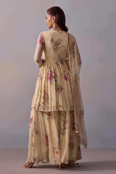 Kalista Ayesha Floral Blossom Print Anarkali Sharara Set 