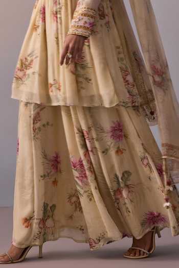 Kalista Off White Viscose, Georgette Ayesha Floral Blossom Print Anarkali Sharara Set at Aza Fashions Kalista_Off White Viscose, Georgette Ayesha Floral Blossom Print Anarkali Sharara Set _at_Aza_Fashions