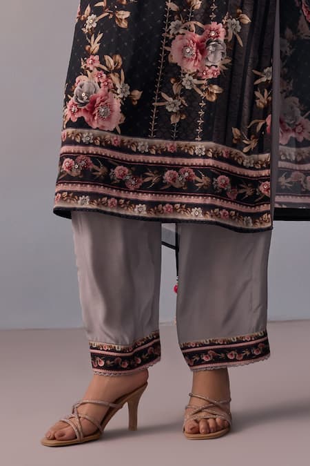 Buy Kalista Black Viscose, Crepe Beads, Embroidery Round Sarah Daisy Print Kurta Pant Set Online at Aza Fashions Buy_Kalista_Black Viscose, Crepe Beads, Embroidery Round Sarah Daisy Print Kurta Pant Set _Online_at_Aza_Fashions