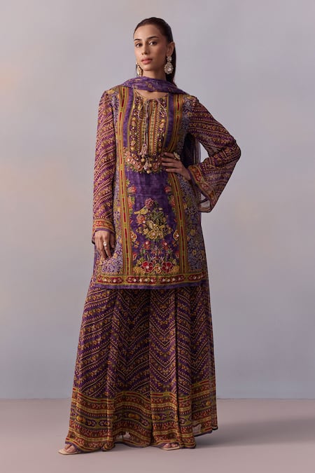 Kalista Asma Floral Bird Print Kurta Sharara Set 