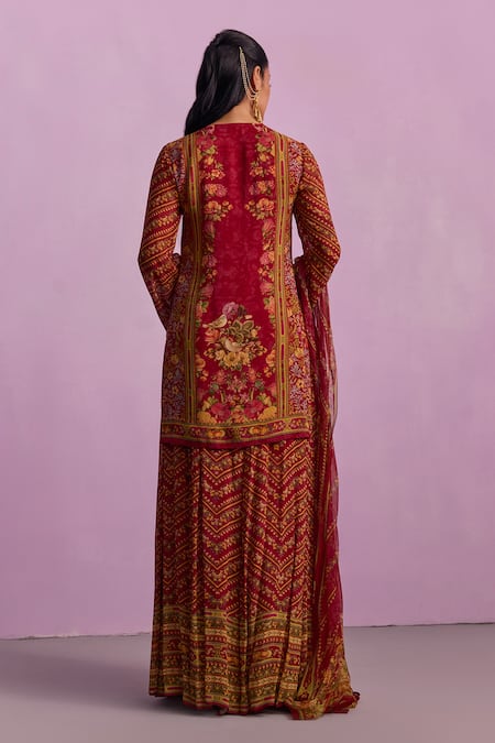 Kalista Asma Bird Floral Print Kurta Sharara Set 