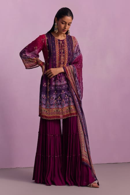 Kalista Afreen Mughal Floral Print Ombre Kurta Sharara Set 