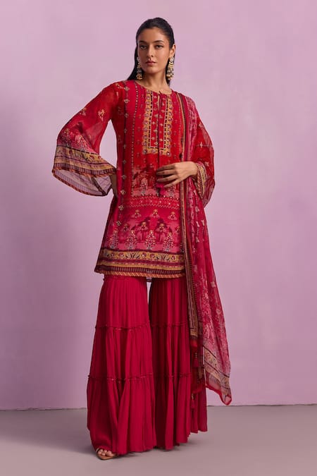 Kalista Afreen Mughal Floral Print Kurta Sharara Set 